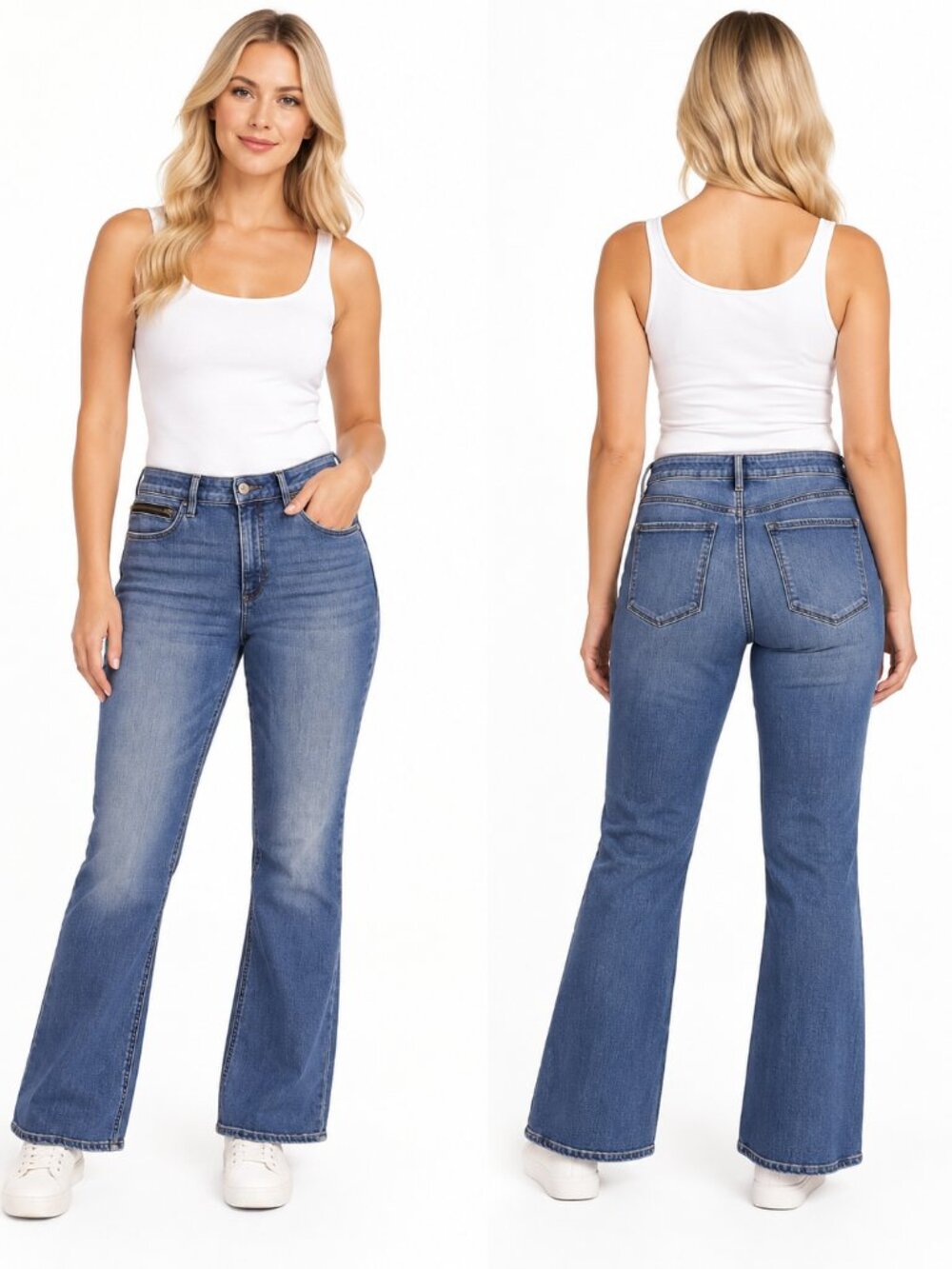 Athleta Sculptek Flare Jeans Women Medium Wash Stretch Size 16 Performance Denim